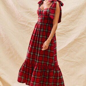 Red Plaid Elegant Women's Christmas Maxi Dress